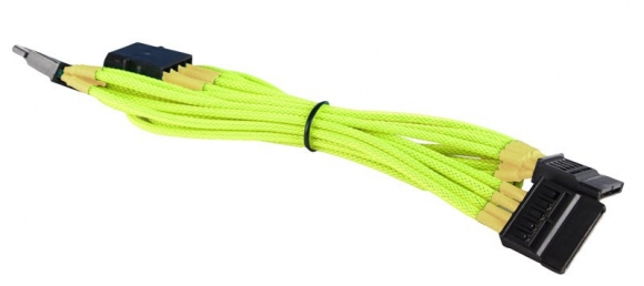 BattleBorn Molex to 3 x SATA Yellow Braided Sleeved Cable