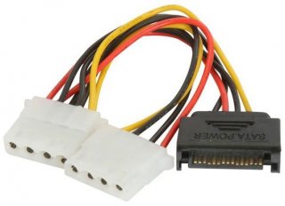 Athena Power CABLE-S15M42 15pin SATA to Dual 4pin Molex Power Adapter