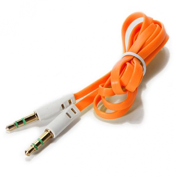 BattleBorn 3 Foot Orange Flat 3.5mm Auxiliary Audio Connector Cable