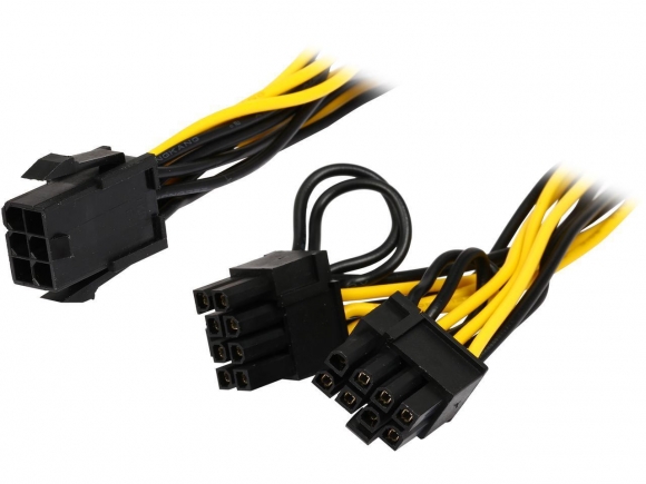 Coboc PCIE6SPL28P-6 6" 6-pin PCIe to 2x PCIe 8-pin (6+2) pin PCI-E 'Y' Conversion Adapter