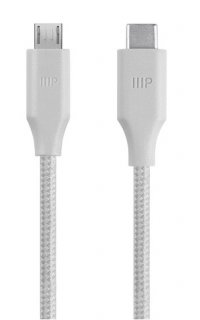 Monoprice Palette Series 14958 USB Type-C to Micro B 2.0 Cable, 480Mbps, 2.4A, Braided, White, 3ft