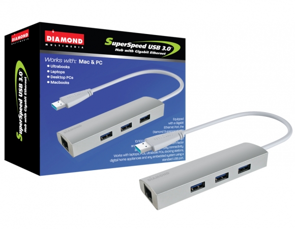 Diamond USB303HE 3-Port USB 3.0 Hub with Gigabit Ethernet Port
