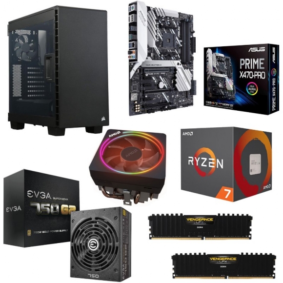 AMD Ryzen 7 2700X Asus Prime x470-Pro 16gb RAM 750W PSU Corsair Case Barebones Kit