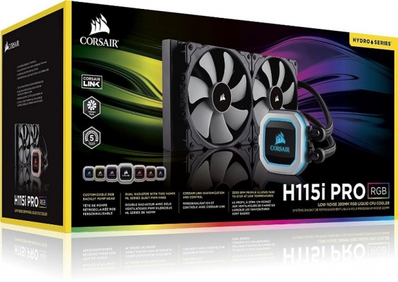 Corsair Hydro Series H115i PRO RGB, 280mm Radiator, Dual 140mm ML Series PWM Fans
