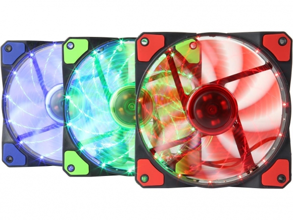 APEVIA AF312L-SMC 120mm 4pin+3pin Case Fan w/15x LEDs & Anti-Vibration Rubber Pads 3-Pack