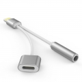 2 in 1 Lightning to 3.5MM Headphone and Charging Port Adapter Cable for Iphone 7 plus - Silver