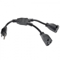 Tripp Lite P022-001-2 1 Foot Power Cord Extension Y Splitter Cable 5-15P to 5-15R 10A 18AWG 1'