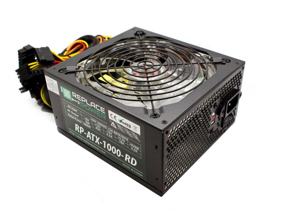 ReplacePower 1000 Watt ATX Power Supply Red LED