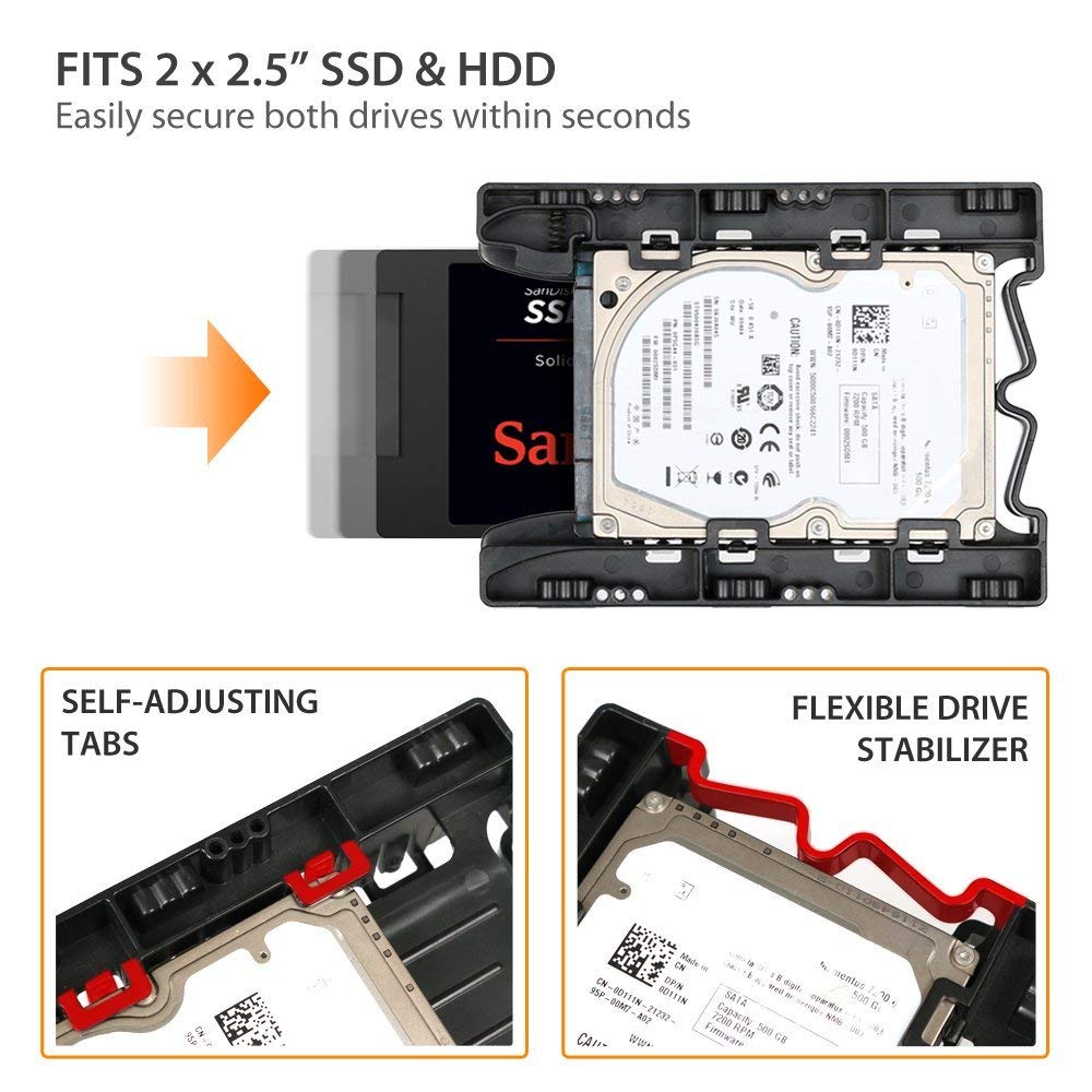 ICY DOCK EZ-Fit Lite MB290SP-1B (with SATA Cable) Dual 2.5 HDD & SSD Light Weight Mounting Bracket for Internal 3.5 Drive Bay